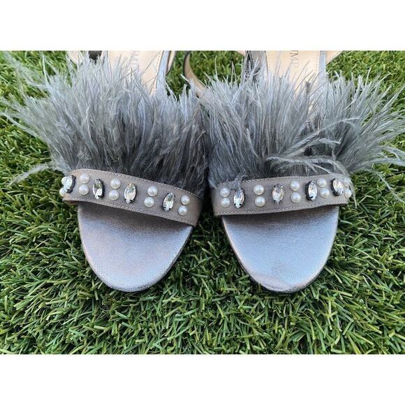 Ivanka Trump KASIE Pewter Multy Suede Jeweled Ostrich Feather High Heels Size 8M - Picture 6 of 10